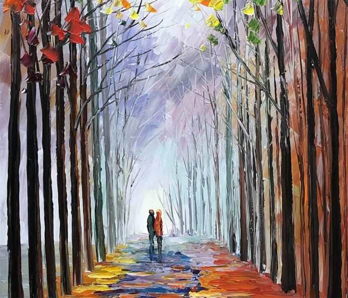 Modern Abstract Wall Art Lonely Couple Walk In The Rain Far Away - Image 3