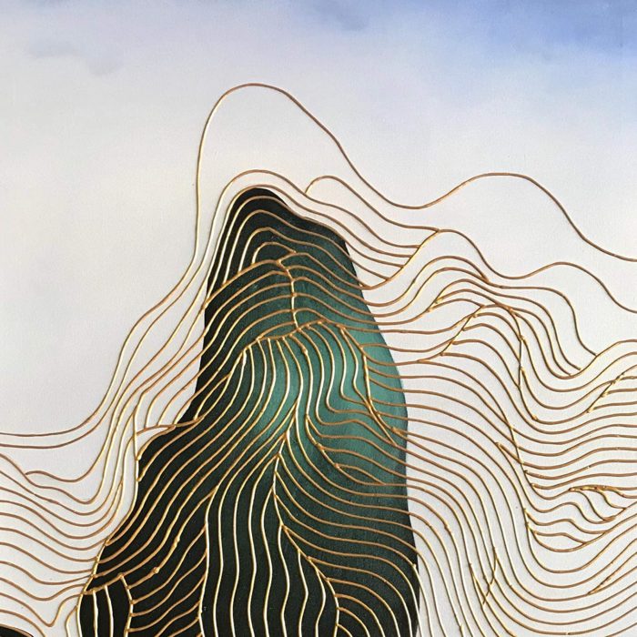 Modern Wall Art Vertical Canvas For Home Gold Line Green-Blue Peak - Image 3
