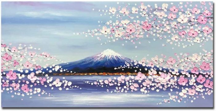 Mount Fuji With Cherry Blossom Pink Home Decor Canvas Painting - Image 2