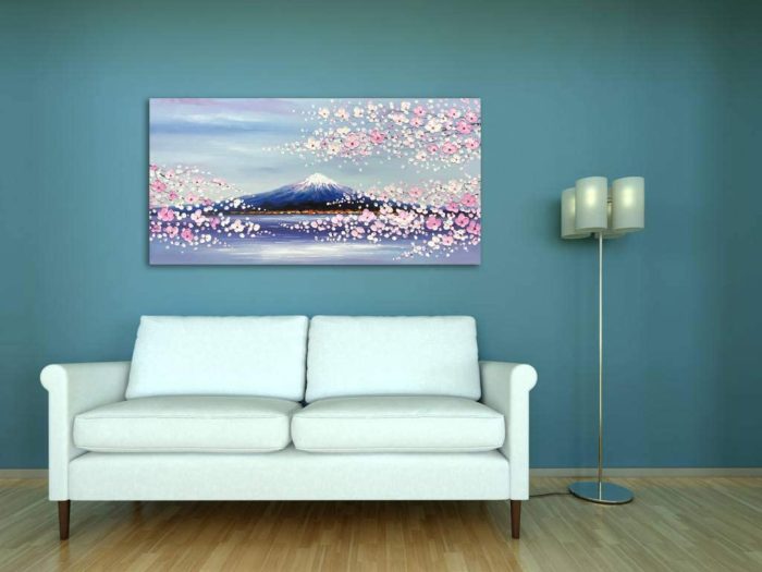 Mount Fuji With Cherry Blossom Pink Home Decor Canvas Painting