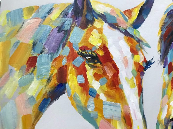 Oil Painting Horse Of Couple Show Each Other Love By Gifting Rose - Image 5