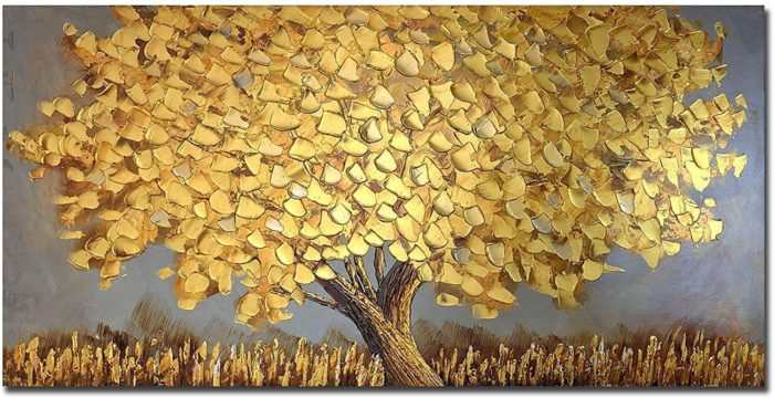 One Gold Tree And Grass 30*60 Inch Wealthy Paintings On Canvas - Image 2
