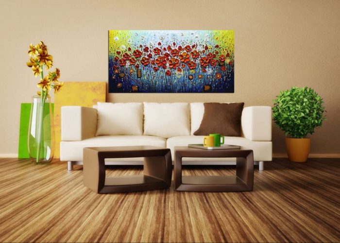 Red Daisy Blossom Canvas Wall Art For Modern Living Room