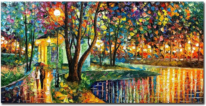 Romantic Lovers Stroll Towards Home In Rain Couple Canvas Wall Art - Image 2