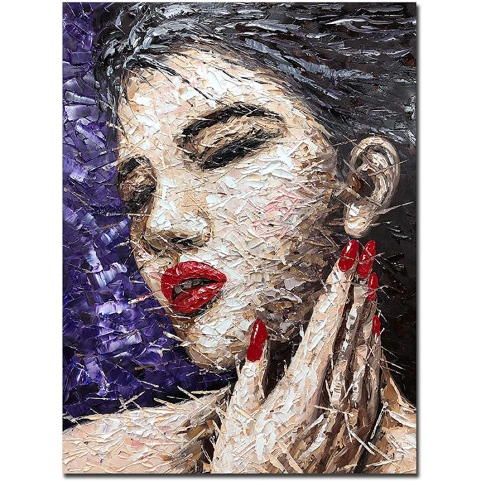 Sexy Lady With Red Lips Clear Textured Canvas Wall Art Painting - Image 2