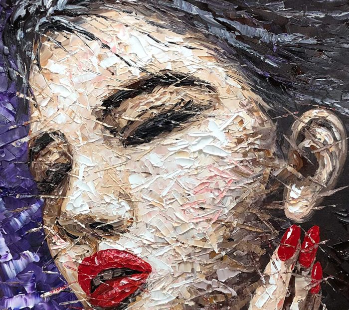 Sexy Lady With Red Lips Clear Textured Canvas Wall Art Painting - Image 3