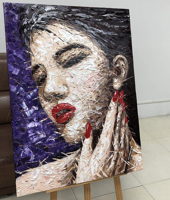 Sexy Lady With Red Lips Clear Textured Canvas Wall Art Painting - Image 5