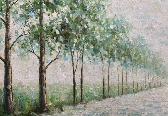 Spring Green Trees On Two Side of Road Painting Artwork - Image 4