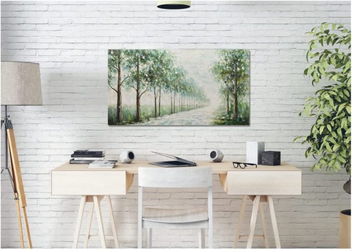 Spring Green Trees On Two Side of Road Painting Artwork - Image 6