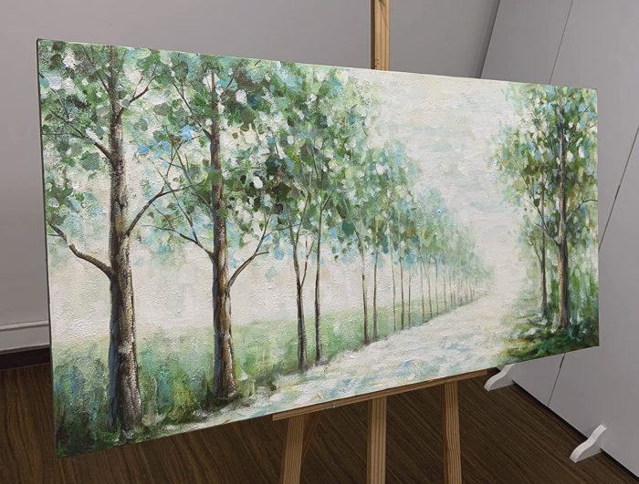 Spring Green Trees On Two Side of Road Painting Artwork - Image 5