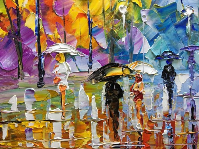 Streetscape Passerby With Umbrella 32*64 Inch Wall Art For Office - Image 3