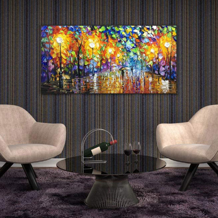 Streetscape Passerby With Umbrella 32*64 Inch Wall Art For Office