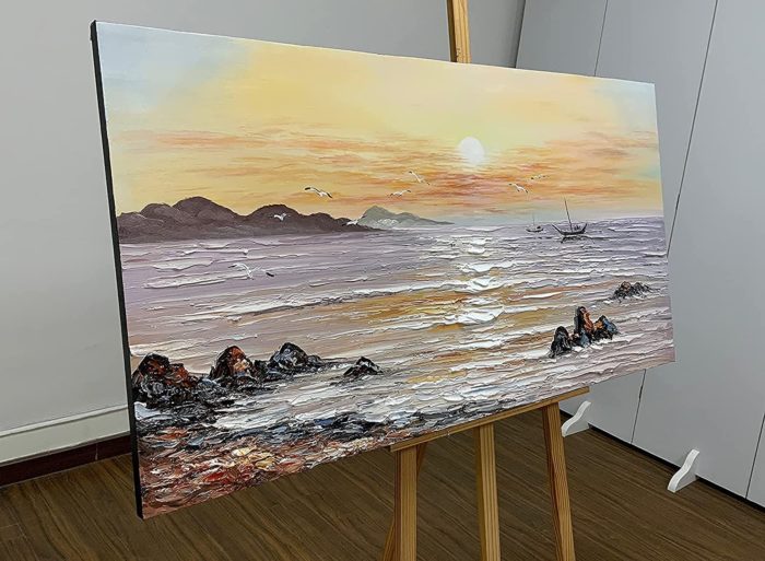 Sunrise Seagull And Boat 36*72 Inch Seascape Oil On Canvas - Image 4