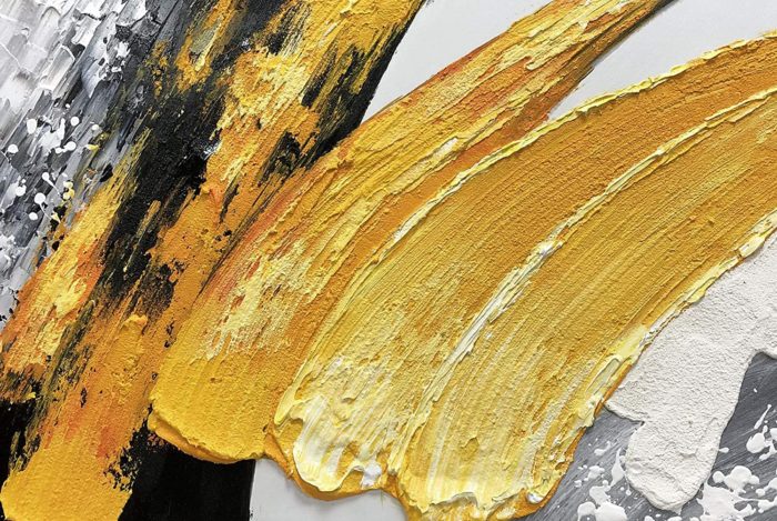 Thick Textured Yellow Grey White Black Mix Abstract Art Painting - Image 5