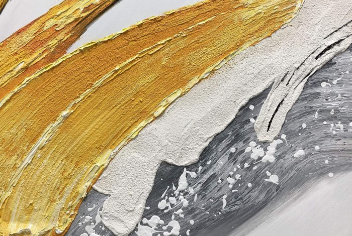 Thick Textured Yellow Grey White Black Mix Abstract Art Painting - Image 4