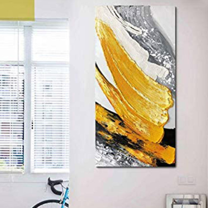 Thick Textured Yellow Grey White Black Mix Abstract Art Painting