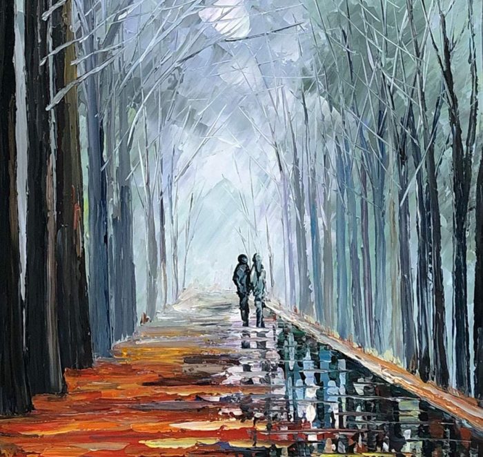 Twilights Romantic Couple Street Scenes Vertical Canvas Wall Art - Image 3