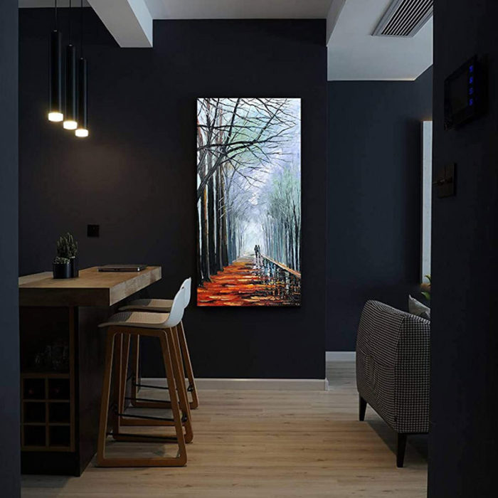 Twilights Romantic Couple Street Scenes Vertical Canvas Wall Art