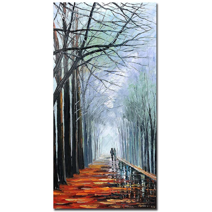 Twilights Romantic Couple Street Scenes Vertical Canvas Wall Art - Image 2