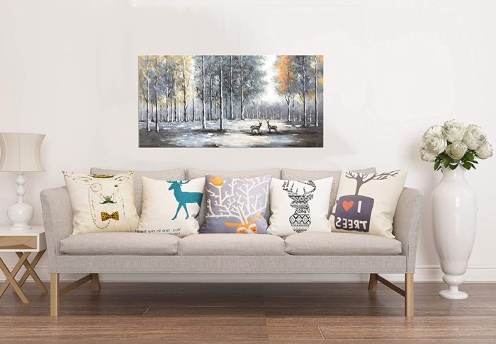 Two Deers Life On The Forest Grey Wall Decorations Hang Above Sofa - Image 6