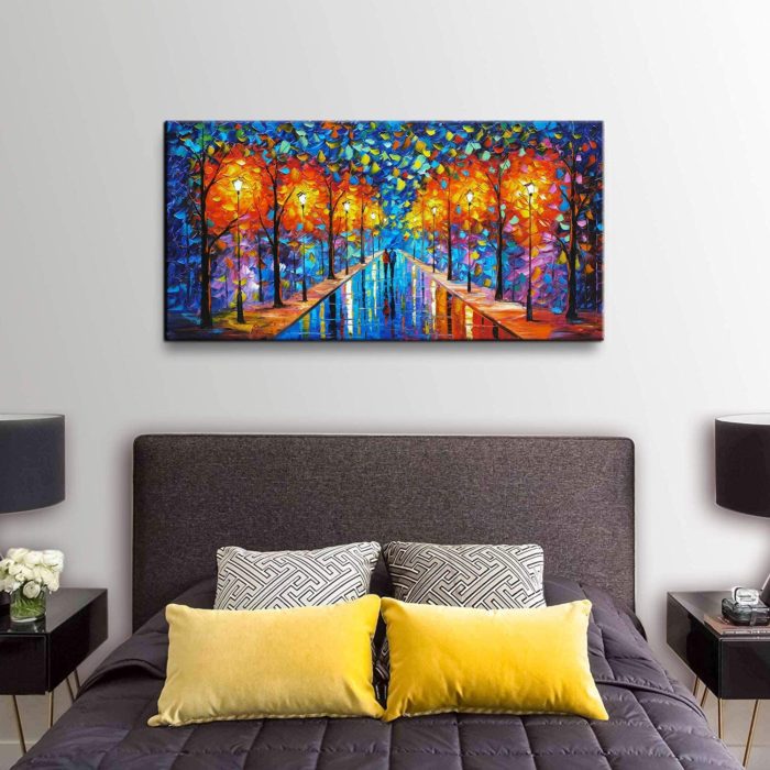 Unframed Canvas Painting 28*56 Inch Home Decor Couple In Streetscape