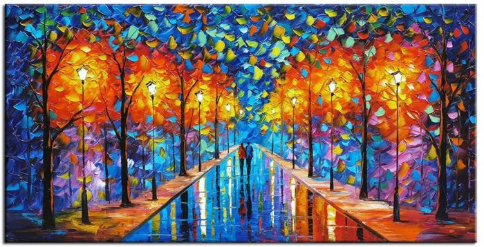 Unframed Canvas Painting 28*56 Inch Home Decor Couple In Streetscape - Image 2