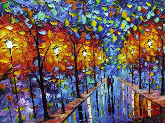 Unframed Canvas Painting 28*56 Inch Home Decor Couple In Streetscape - Image 5