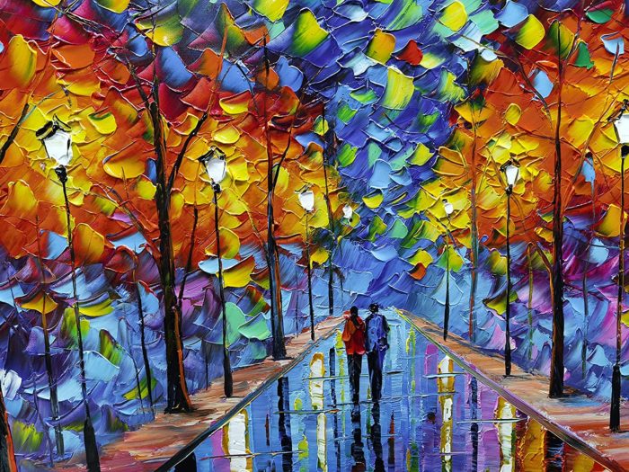 Unframed Canvas Painting 28*56 Inch Home Decor Couple In Streetscape - Image 3