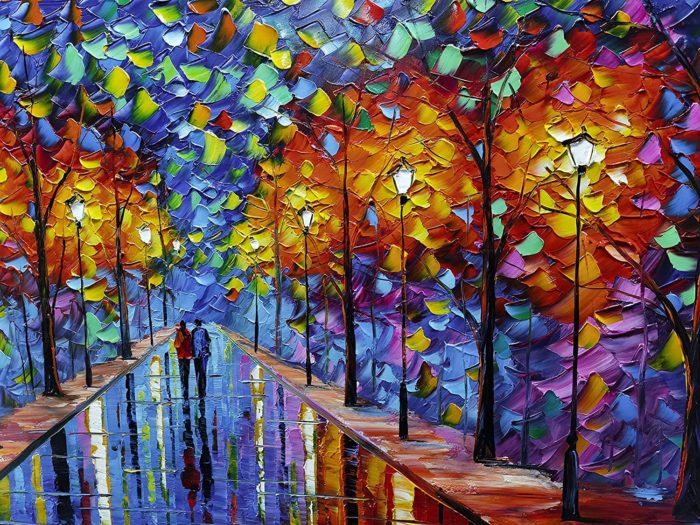 Unframed Canvas Painting 28*56 Inch Home Decor Couple In Streetscape - Image 4