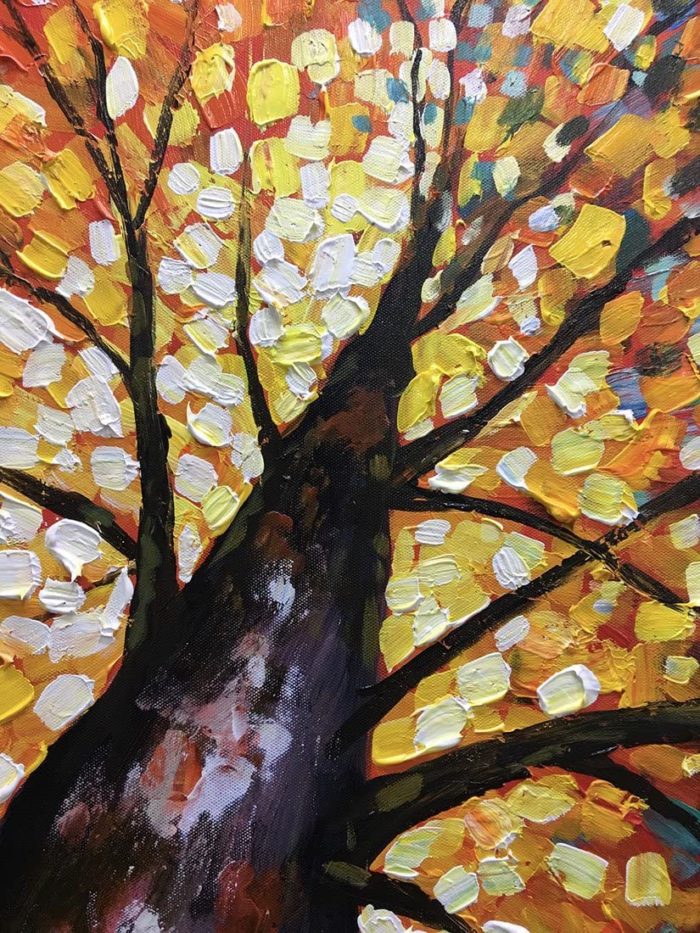 Upward View Huge Aspen Tree To Draw Knife Oil Painting For Hallway - Image 3