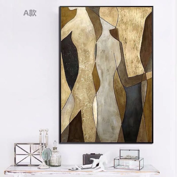 100% Handmade Gold Foil Oil Painting Minimalist Wall Decorations - Image 3