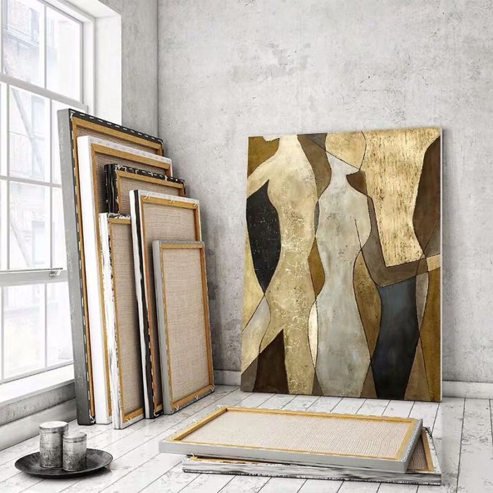 100% Handmade Gold Foil Oil Painting Minimalist Wall Decorations - Image 4