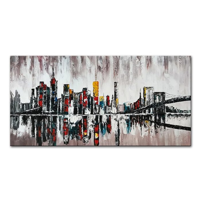 3672 Grey White New York Paintings 3D Modern Cityscape Wall Art - Image 2