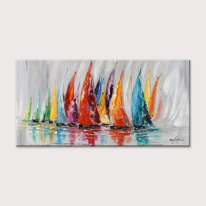 3D Textured Colorful Sailboats Canvas Wall Art Decor Living Room - Image 2