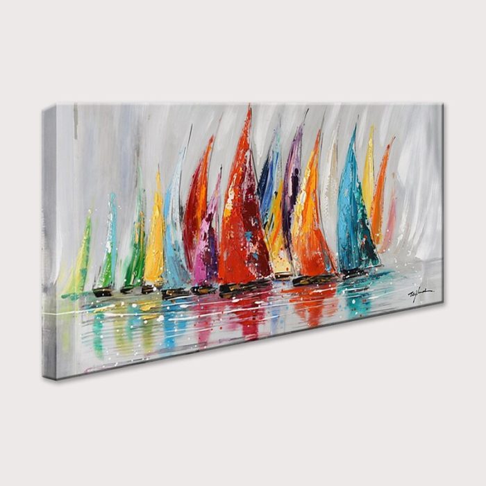 3D Textured Colorful Sailboats Canvas Wall Art Decor Living Room - Image 3