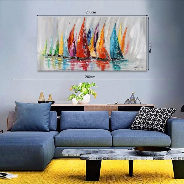 3D Textured Colorful Sailboats Canvas Wall Art Decor Living Room
