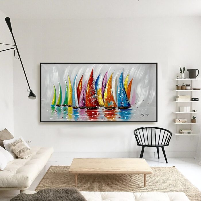 3D Textured Colorful Sailboats Canvas Wall Art Decor Living Room - Image 6