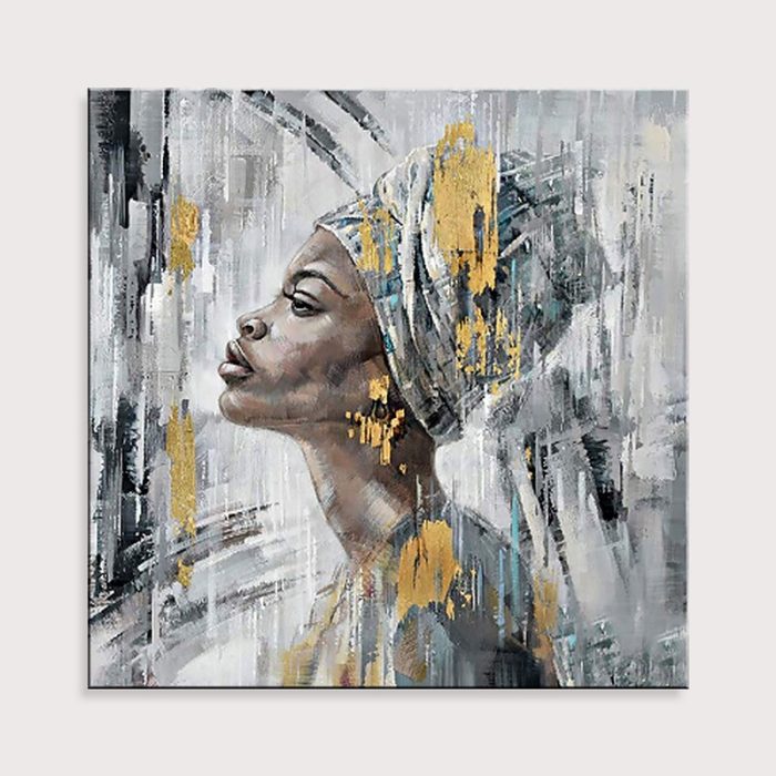 Abstract African Woman Living Room Decor Square Canvas Wall Art - Image 2