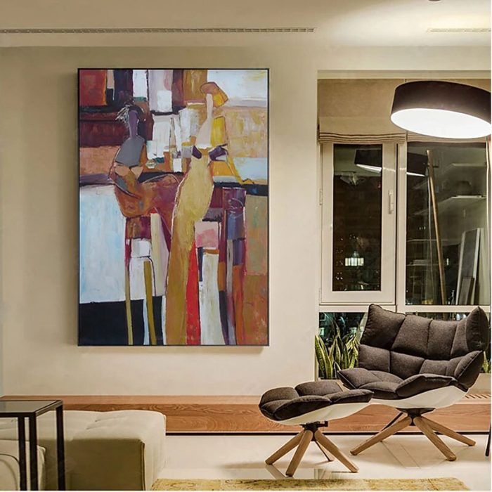 Abstract Canvas Art Earth Tone Oil Painting Decor Hallway Wall - Image 4