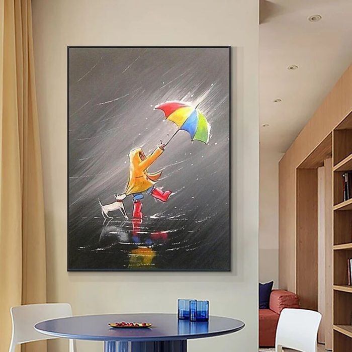 Abstract Child Dog Umbrella Paintings Childlike Canvas Art Deco - Image 5