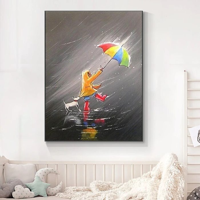 Abstract Child Dog Umbrella Paintings Childlike Canvas Art Deco - Image 3