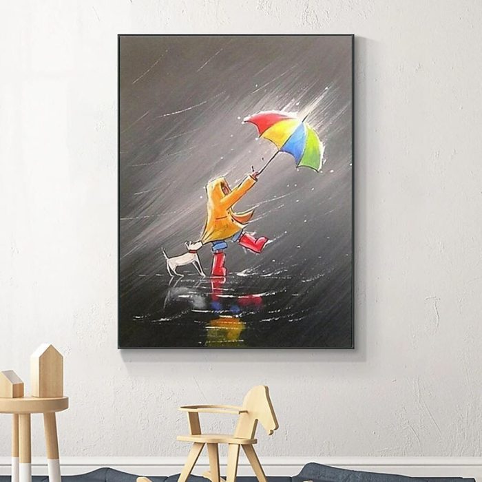 Abstract Child Dog Umbrella Paintings Childlike Canvas Art Deco - Image 6