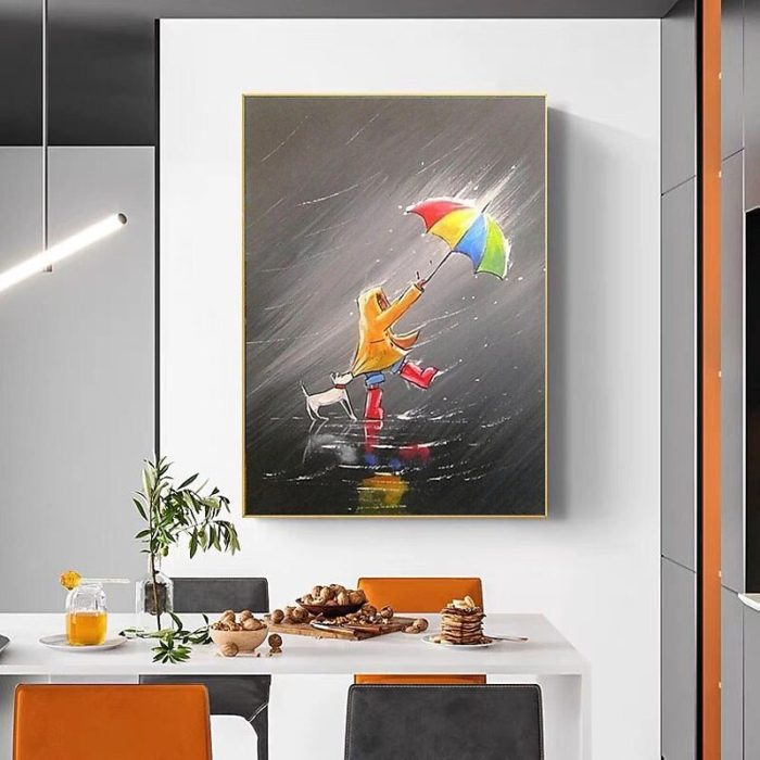 Abstract Child Dog Umbrella Paintings Childlike Canvas Art Deco - Image 4