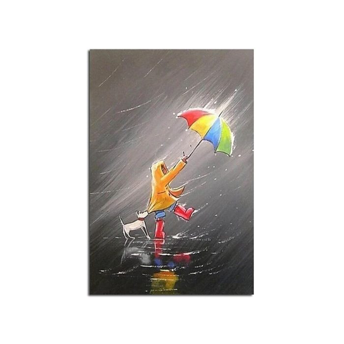Abstract Child Dog Umbrella Paintings Childlike Canvas Art Deco - Image 2