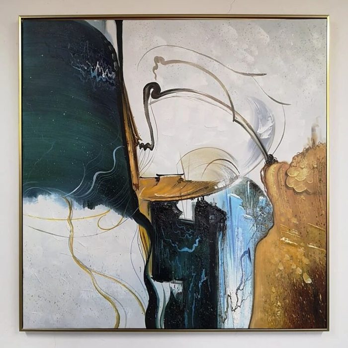 Abstract Gold And Green Handmade Oil Painting Decor Living Room - Image 2