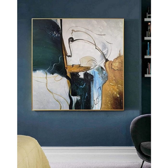 Abstract Gold And Green Handmade Oil Painting Decor Living Room
