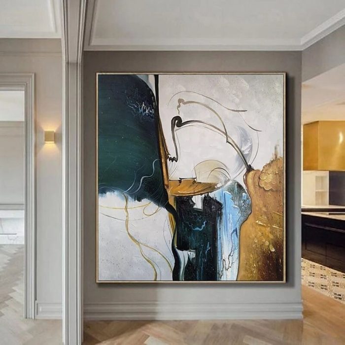 Abstract Gold And Green Handmade Oil Painting Decor Living Room - Image 4