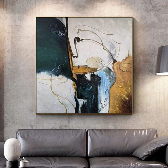 Abstract Gold And Green Handmade Oil Painting Decor Living Room - Image 5