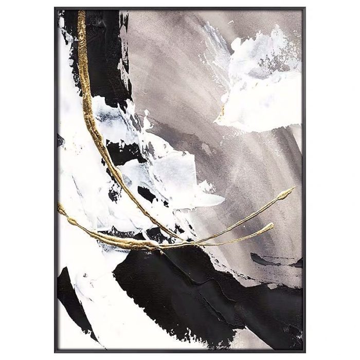Abstract Minimalist Painting Black And White Hand Painted Wall Art - Image 2