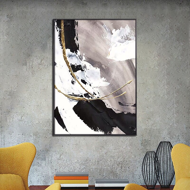 Black And White Abstract Painting Gray Artwork Canvas Art Modern Paint